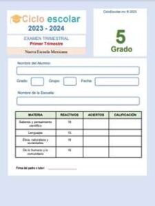 Exámenes Trimestrales Quinto Grado Primaria 2024-2025